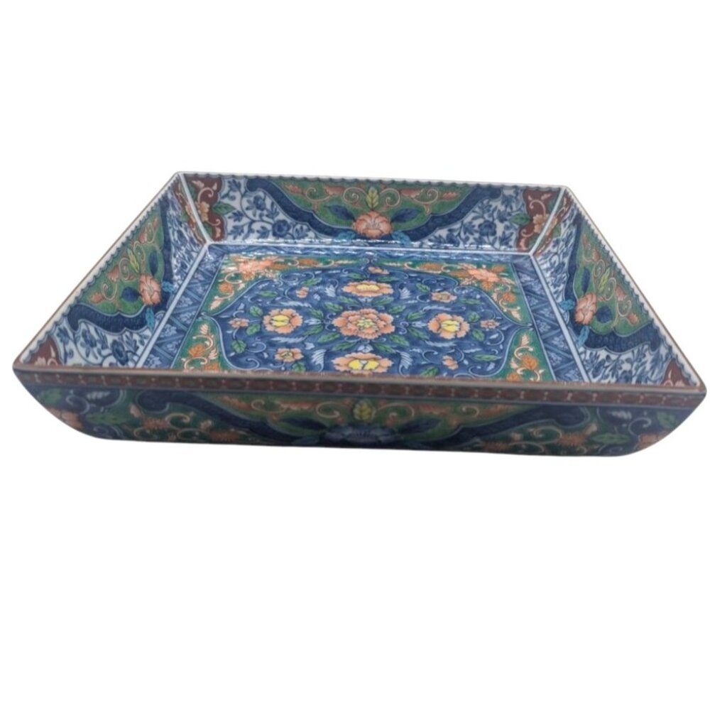 Japan Kozan Gama Porcelain Floral Square Bowl 10” - Picture 2 of 11